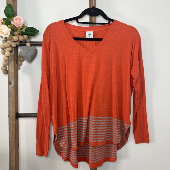 Cabi Style 4190 Long Sleeve Hangout Tee‎ Orange Grey Size X Small - Picture 1 of 6